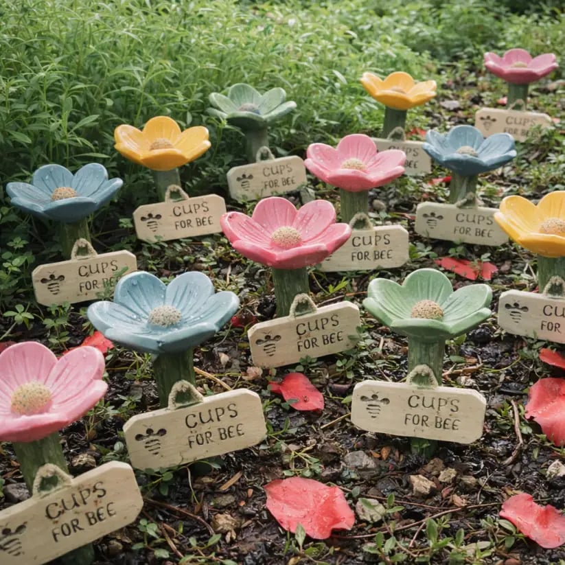 🌸🐝Flower-Shaped Ceramic Bee Watering Station