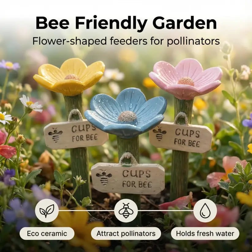🌸🐝Flower-Shaped Ceramic Bee Watering Station